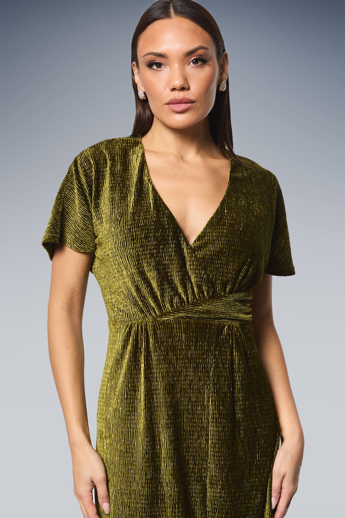 Principles Wrap Crinkle Velvet Midi Dress Olive image 4