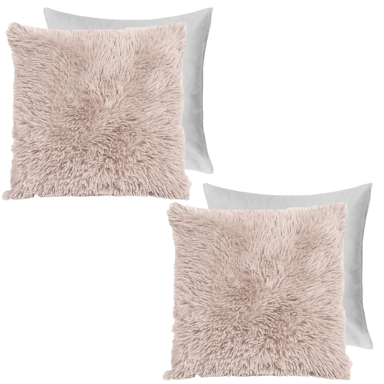 OHS Set of 2 Fluffy Shaggy Square Filled Cushion Covers image 1
