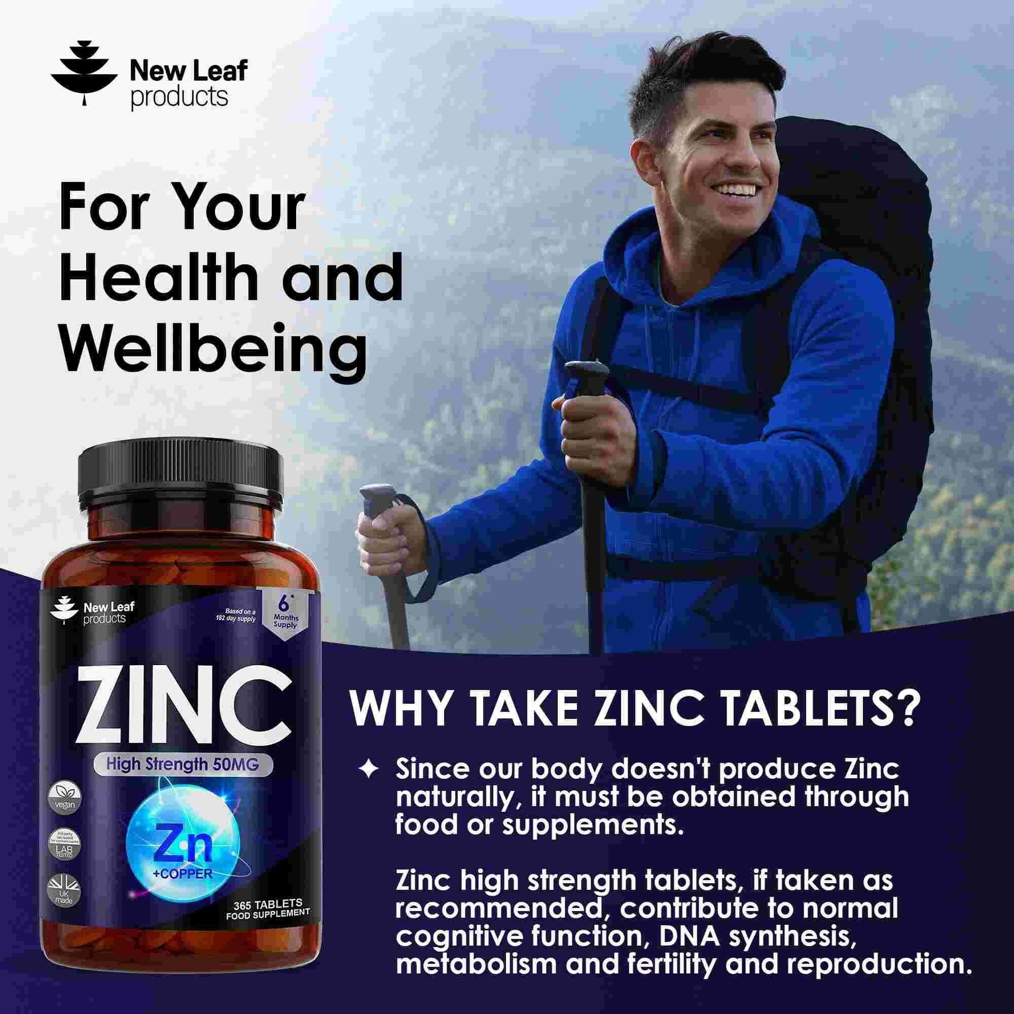 New leaf health Zinc Tablets 50mg High Strength - 365 Zinc Tablets Contributes Towards Immune Function and Maintenance of Healthy Bones, Vision, Hair, Nails and Skin image 3