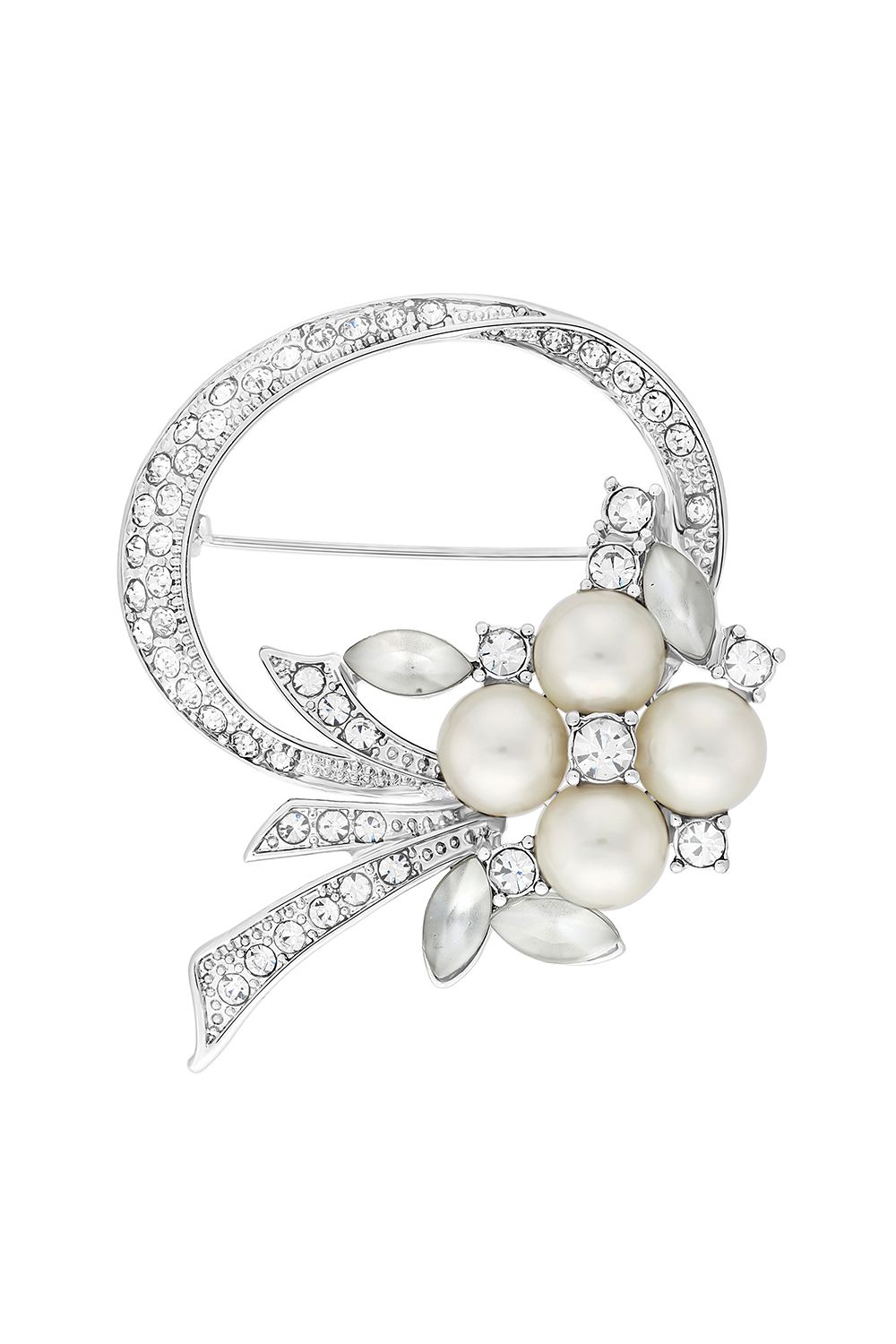 Jon Richard Rhodium Plated Open Bouquet Pearl And Crystal Brooch - Gift Boxed image 2
