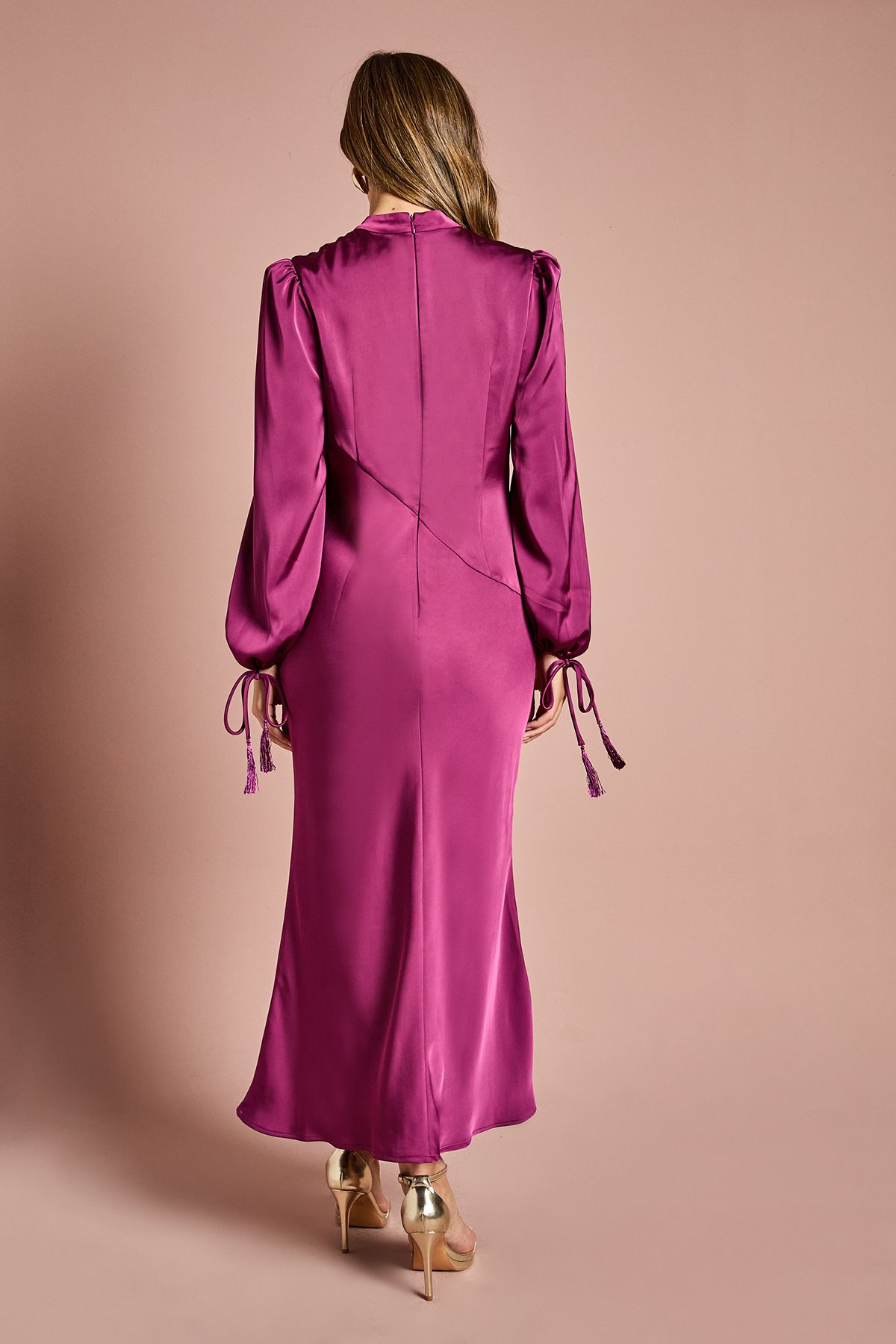 Coast Blouson Sleeve Satin Midi Dress Berry image 3