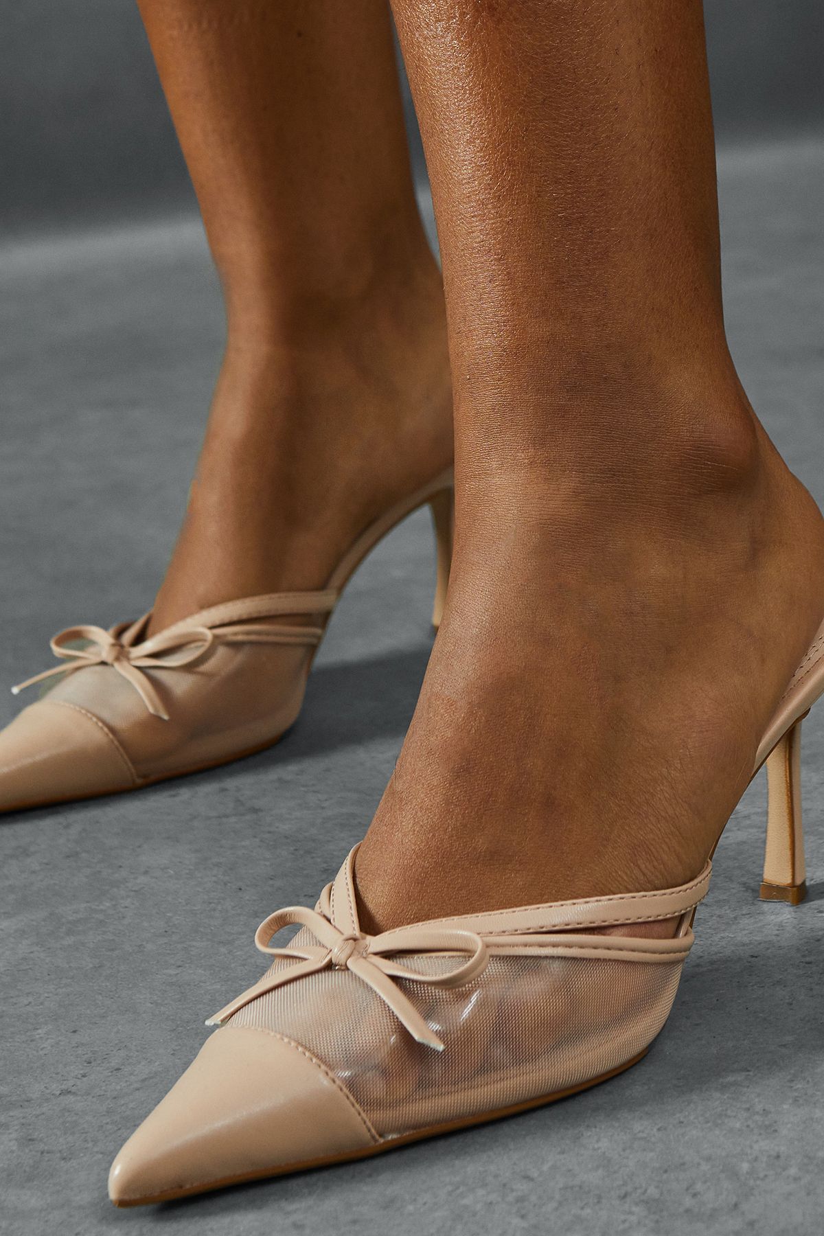MissPap Pointed Mesh Bow Heels Nude image 4