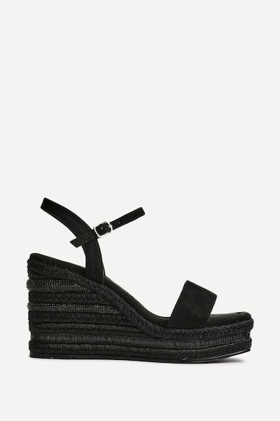 Linzi Icon Black Faux Suede Embellished Wedge