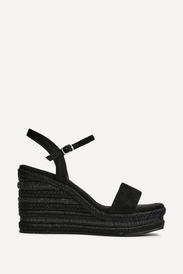 Linzi Icon Black Faux Suede Embellished Wedge