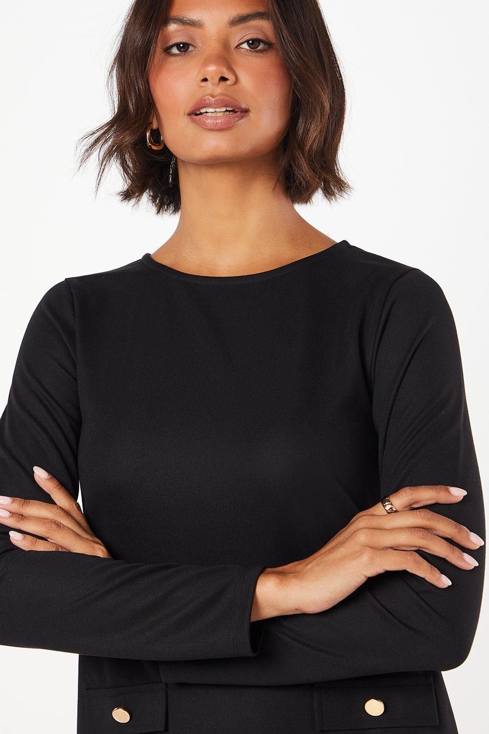 Dorothy Perkins Ponte Button Pocket Dress Black image 2