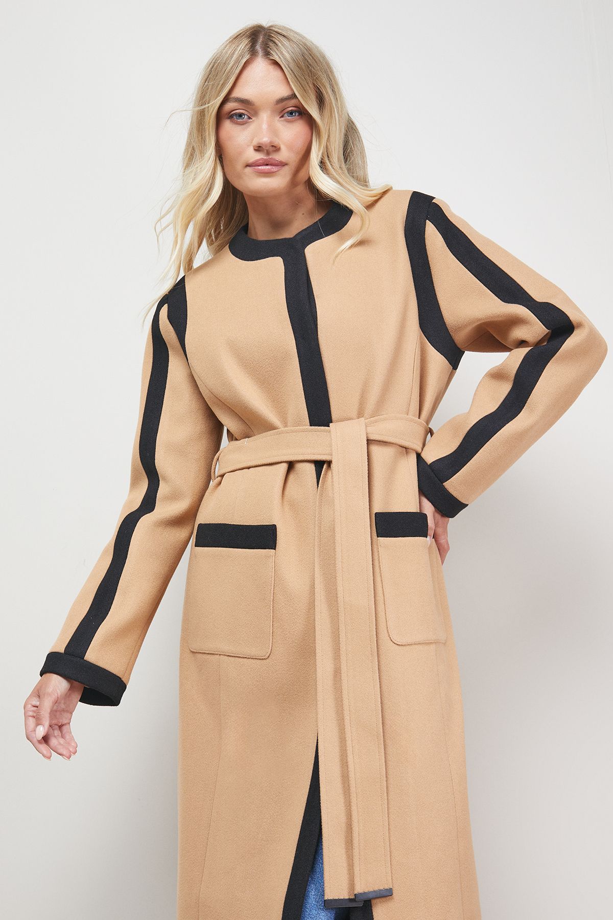 Oasis Tipped Coat Camel image 2