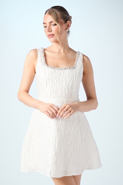 Coast Jacquard Full Skirted Mini Dress With Jewel Trim Ivory