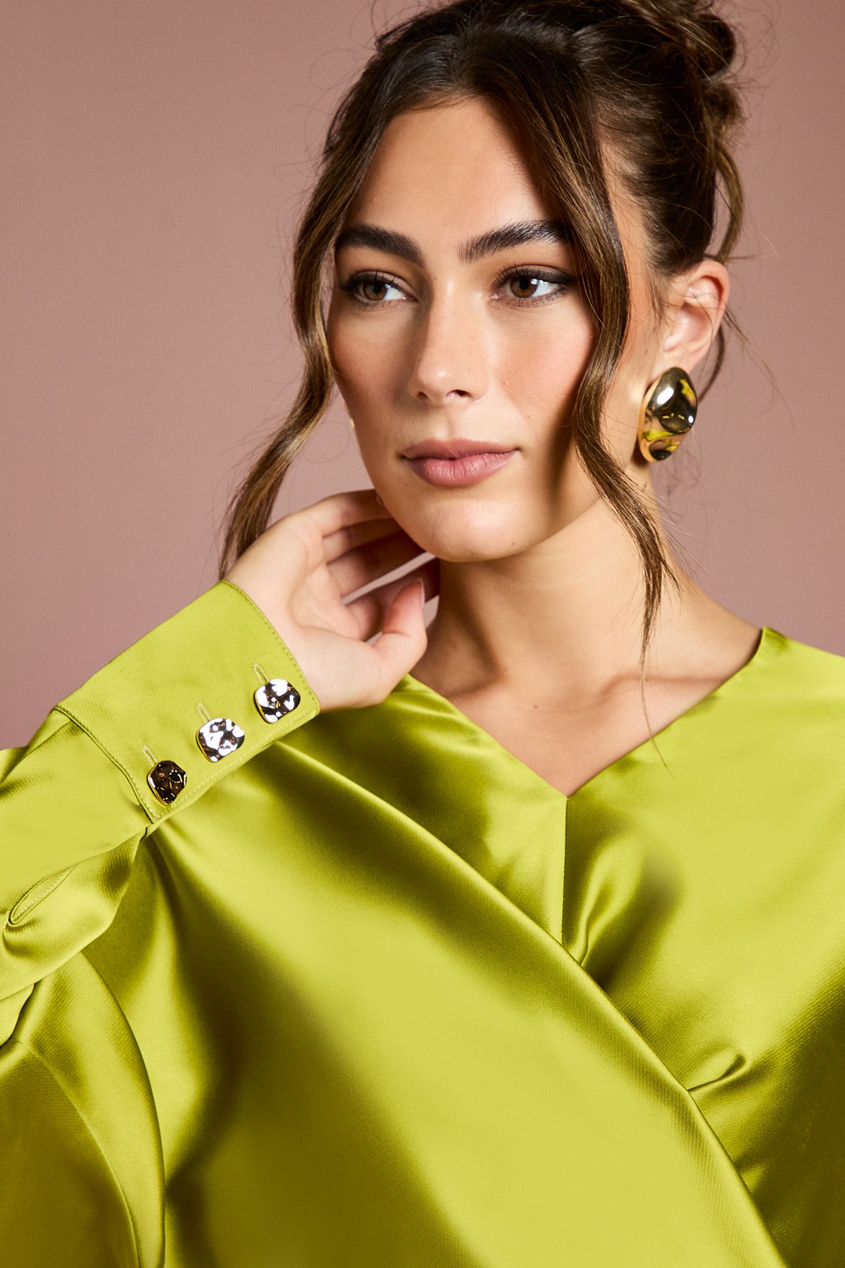 Coast V Neck Satin Wrap Waist Top Chartreuse image 4