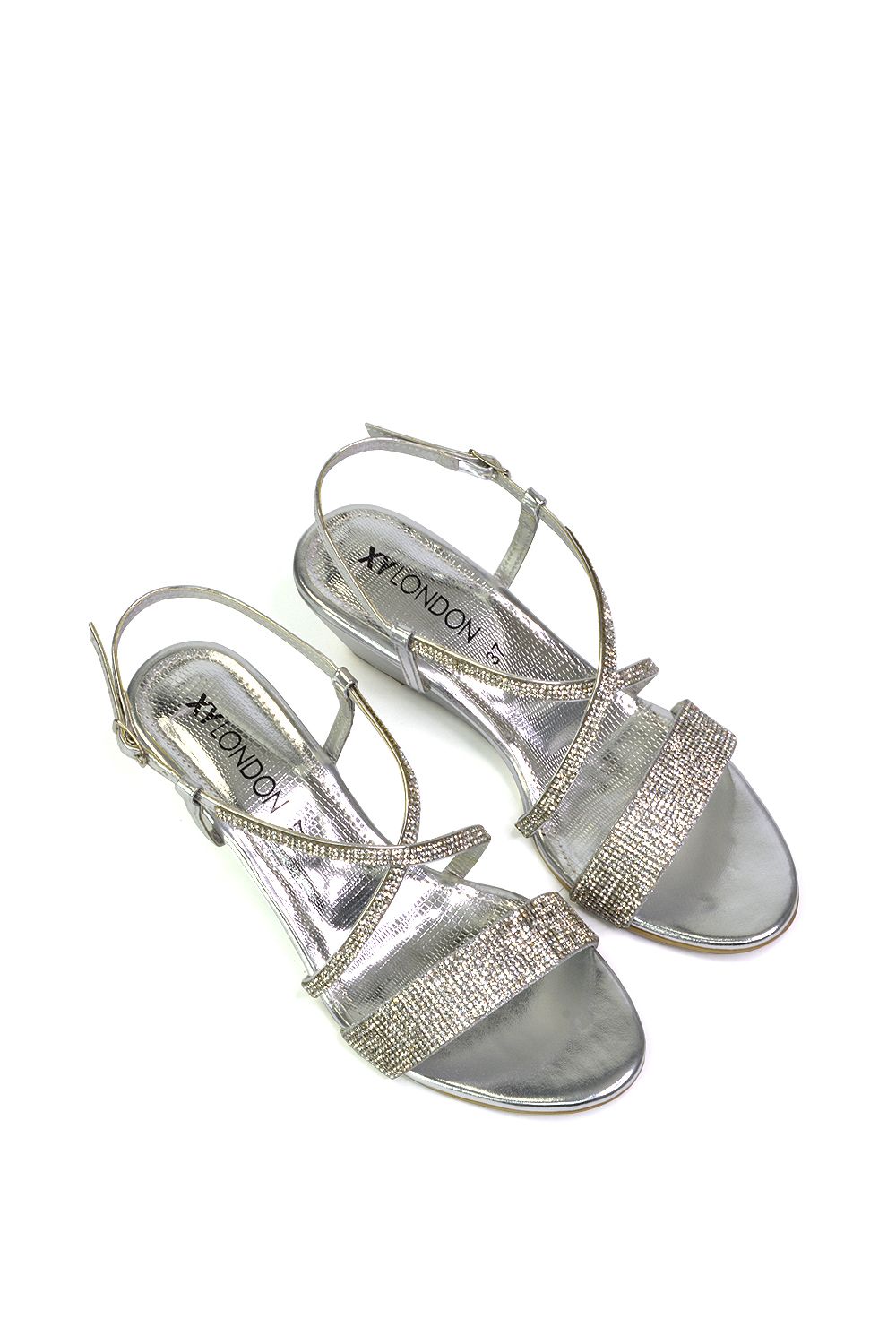 XY London 'Ocean' Sparkly Gem Crystal Diamante Ankle Strap Sandal Wedge Heels image 3