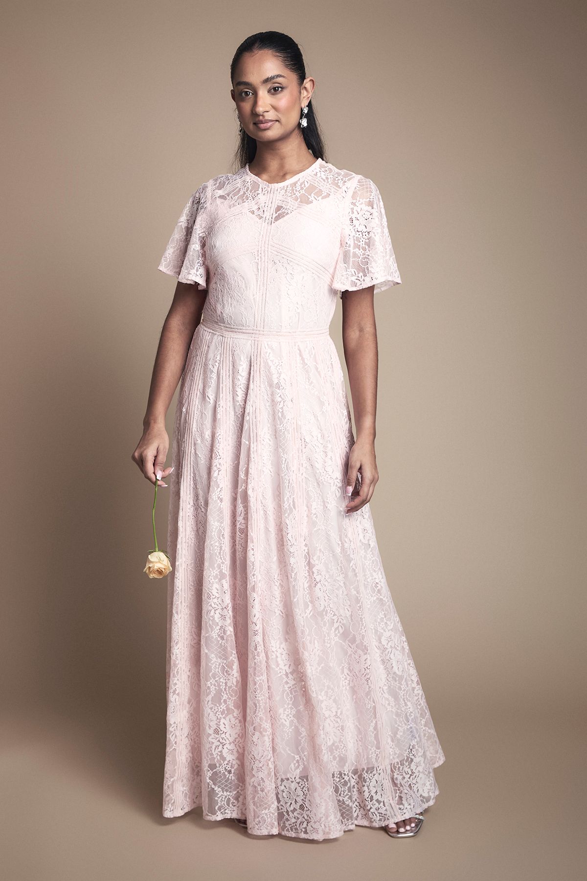 Oasis Angel Sleeve Lace Bridesmaid Dress Blush image 1