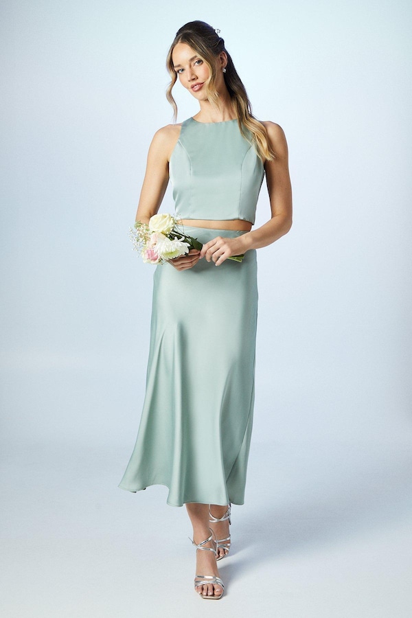 Oasis Satin Bridesmaids Co-Ord Skirt Sage