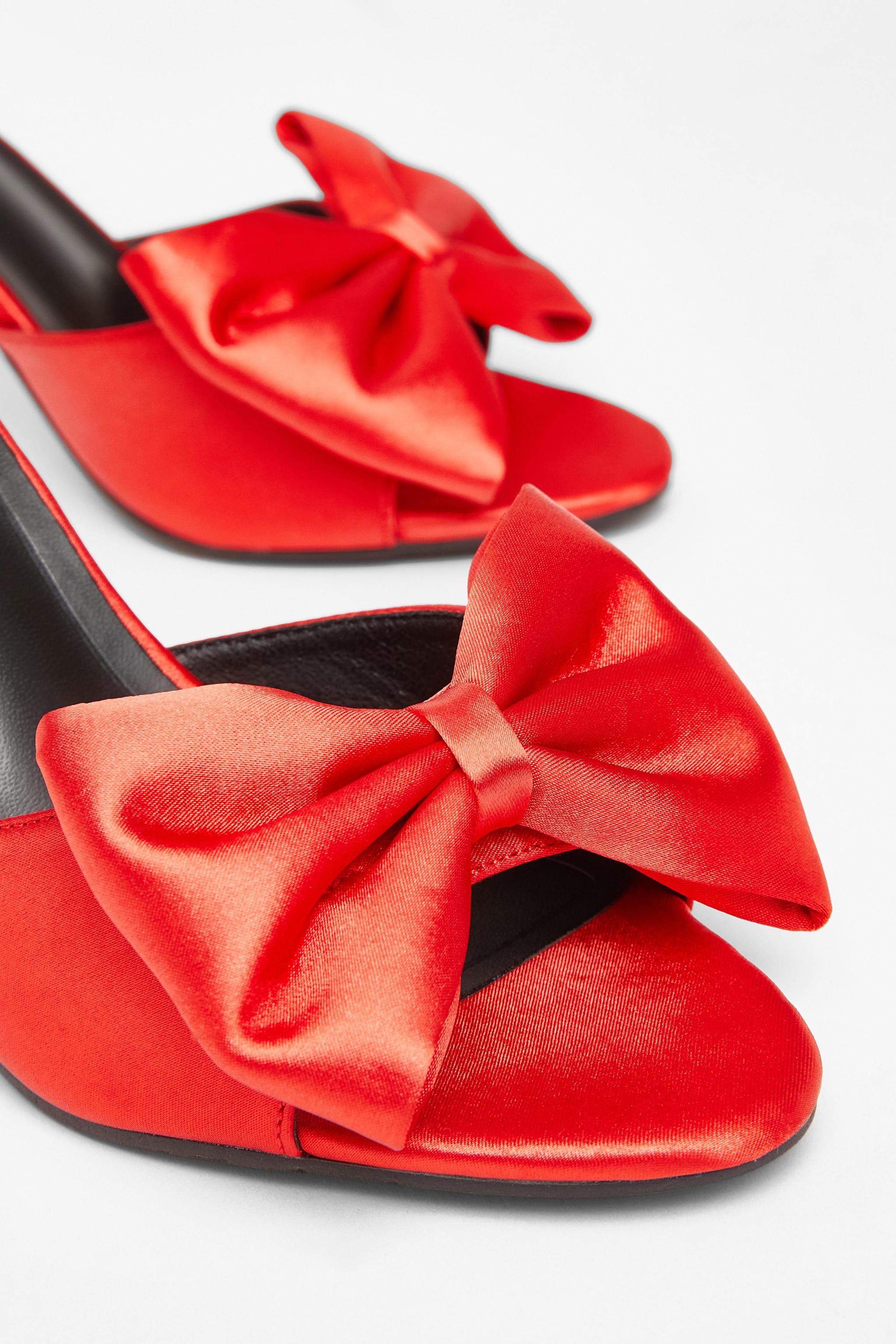 Quiz Red Satin Bow Mule Heels image 4