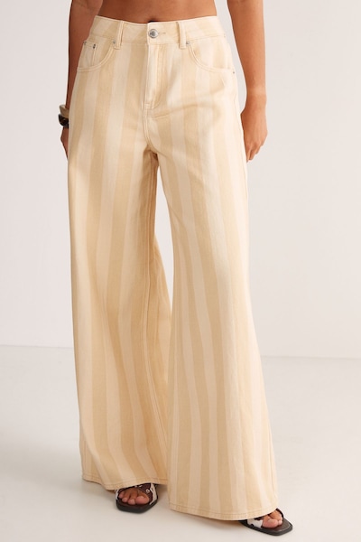 NastyGal Pinstripe Straight Leg Denim Jeans Beige
