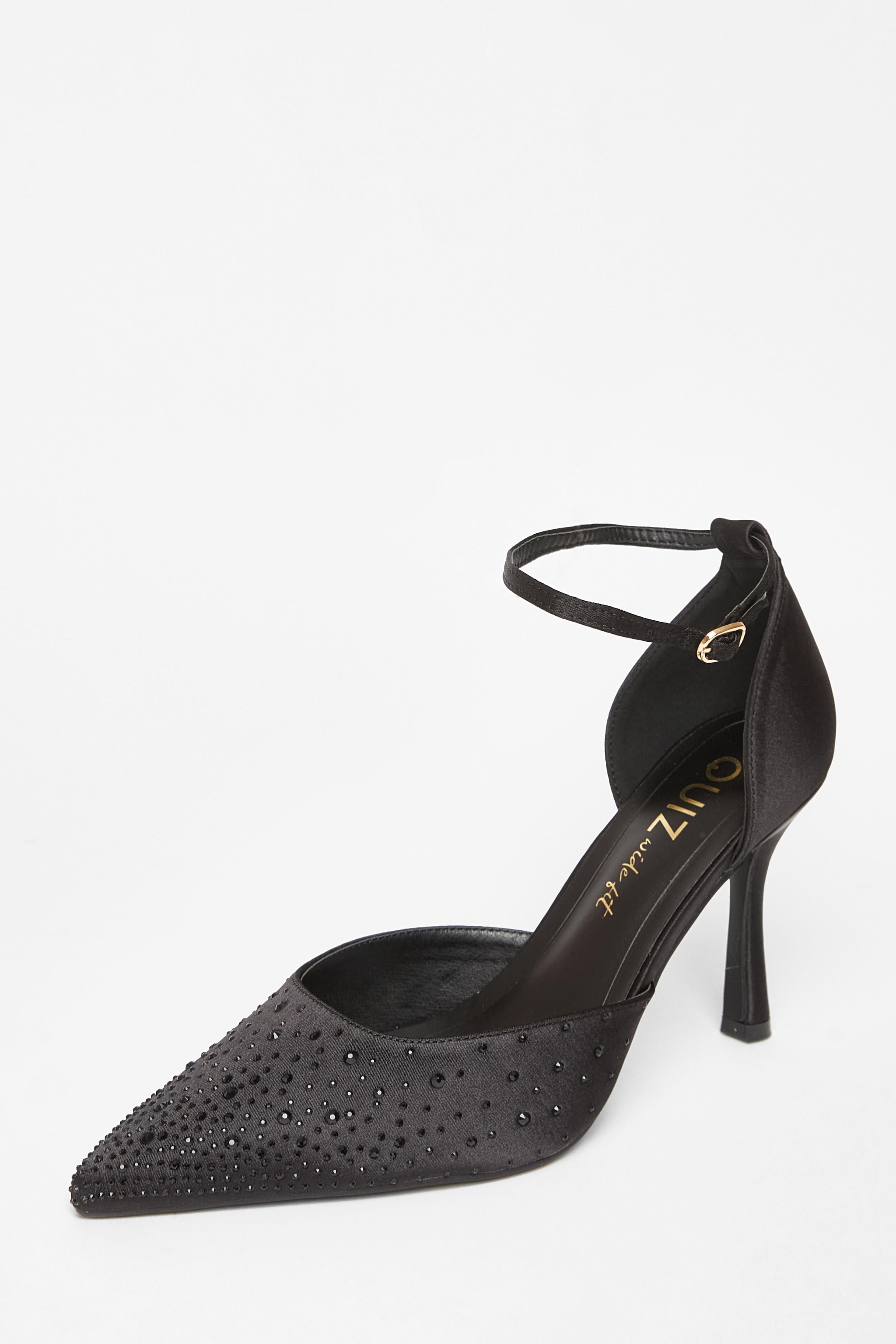 Quiz Black Wide Fit Scattered Diamante Heels image 1