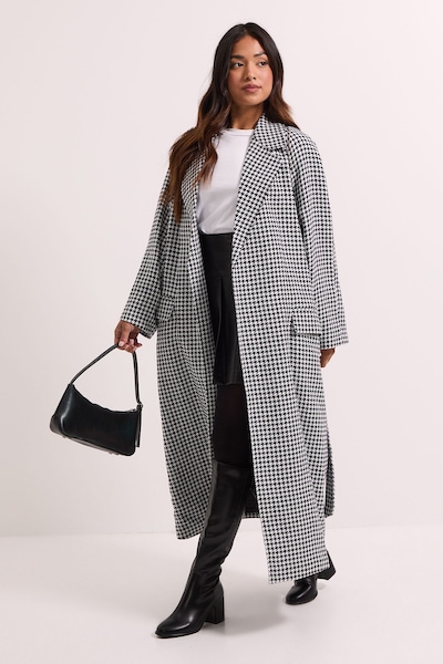 Dorothy Perkins Petite Dogtooth Midi Blazer Coat Mono