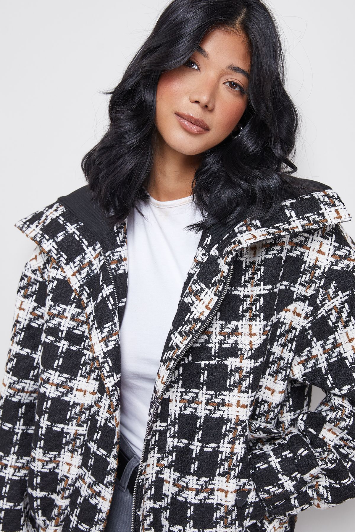 Warehouse Oversized Check Chunky Rib Bomber Mono image 4