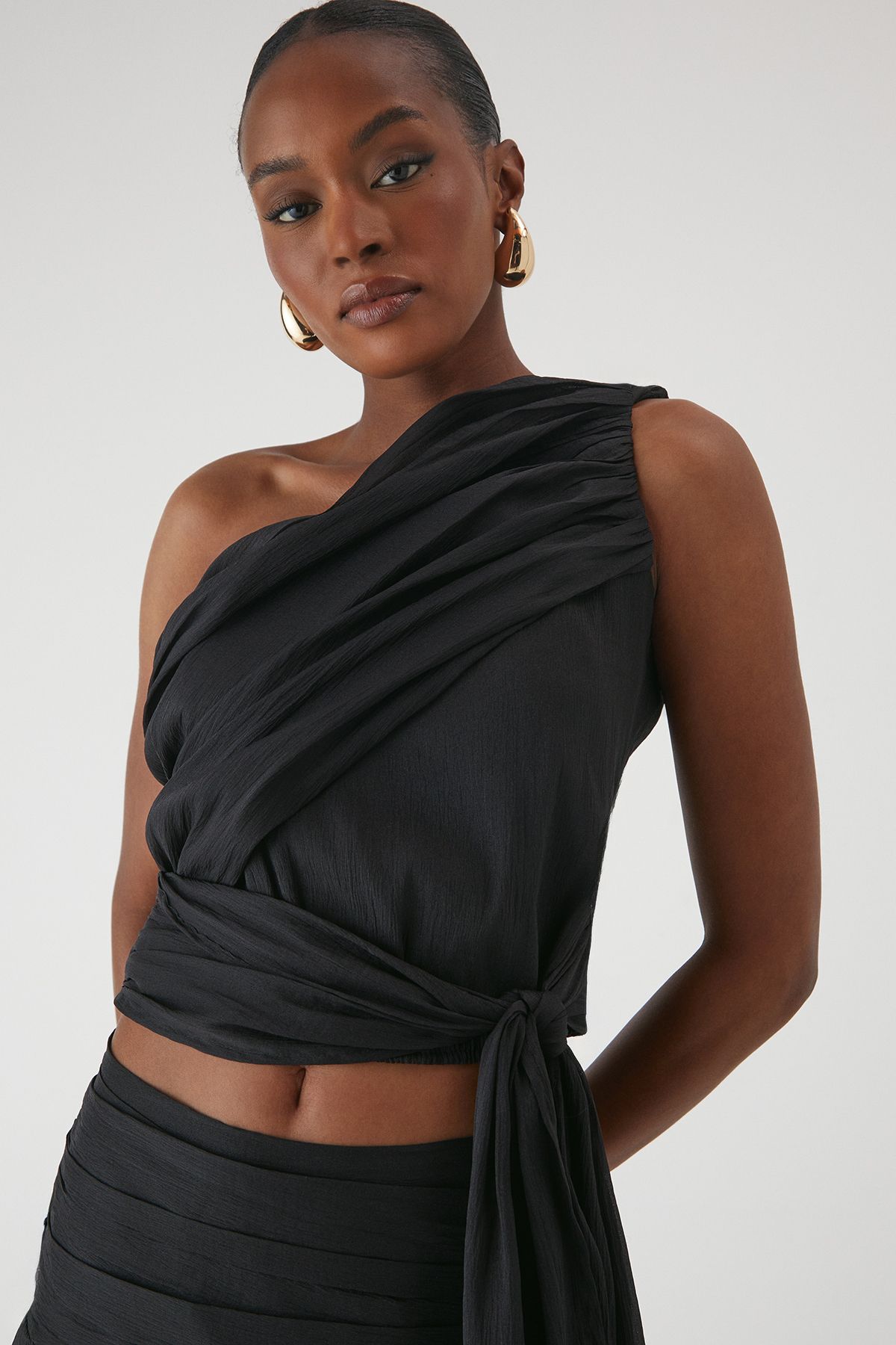 MissPap One Shoulder Knot Drape Top Black image 4