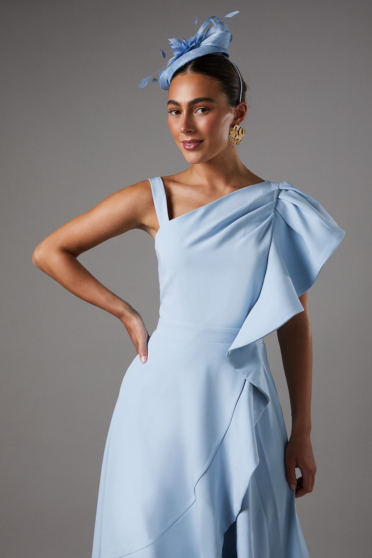 Coast One Shoulder Crepe Ruffle Midi Dress Pale Blue image 4
