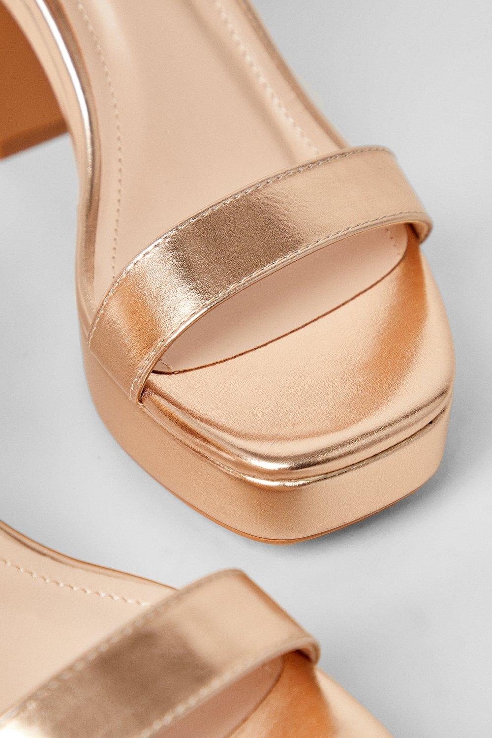 Asos Design Rose Gold Heeled Sandals Wide Fit Oasis Rose Gold
