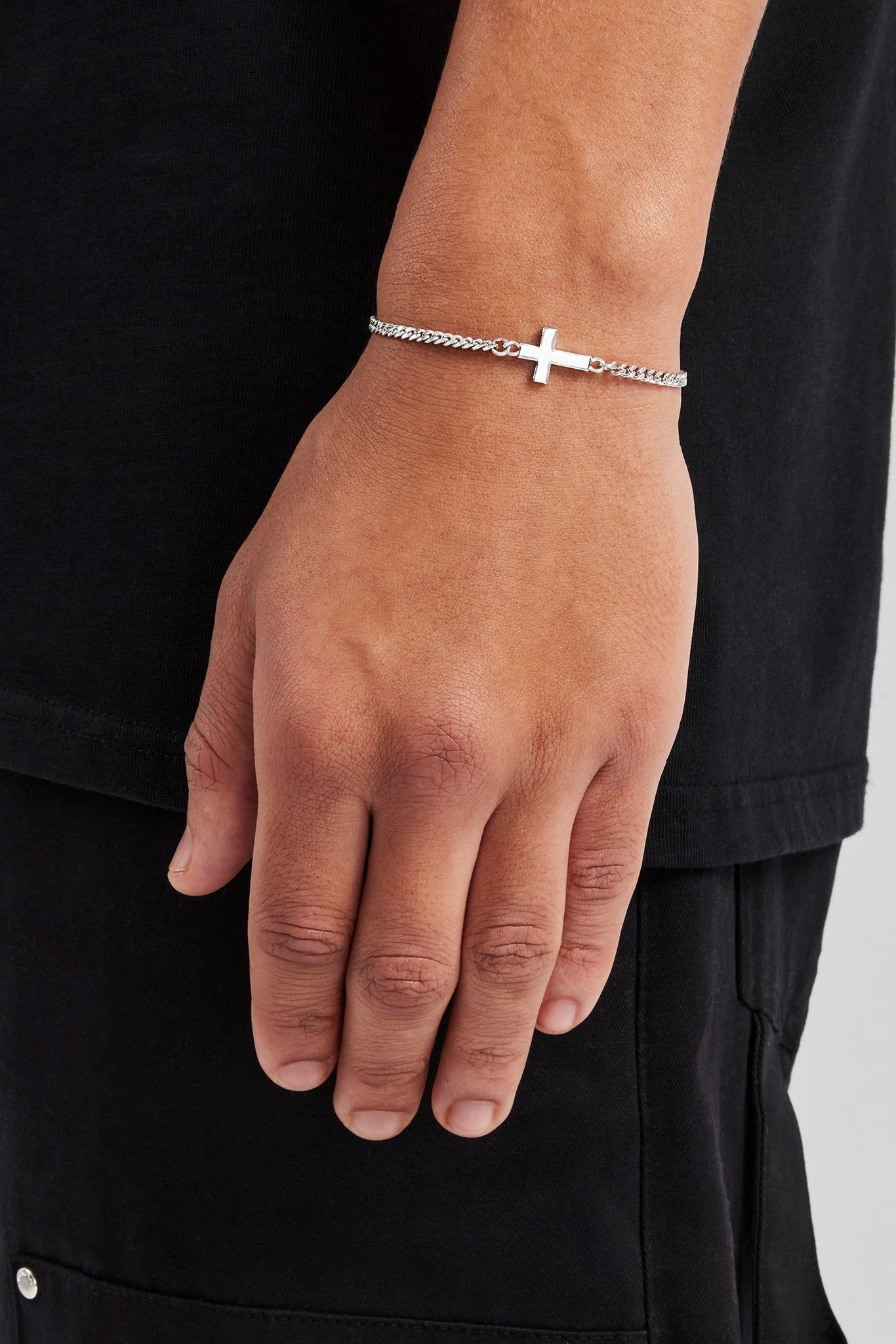 Cernucci Polished Drop Cross Cuban Bracelet - 5mm image 1