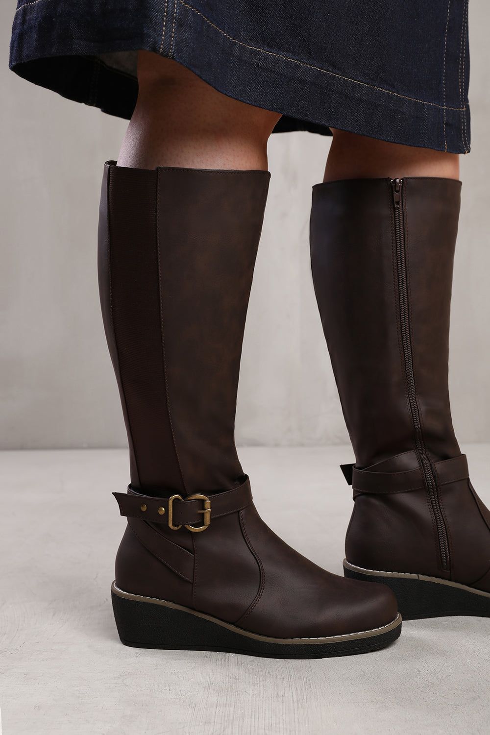 Where's That From 'Ayleen' Wide Calf Wedge Heel Knee High Boots With Elastic Panel image 4
