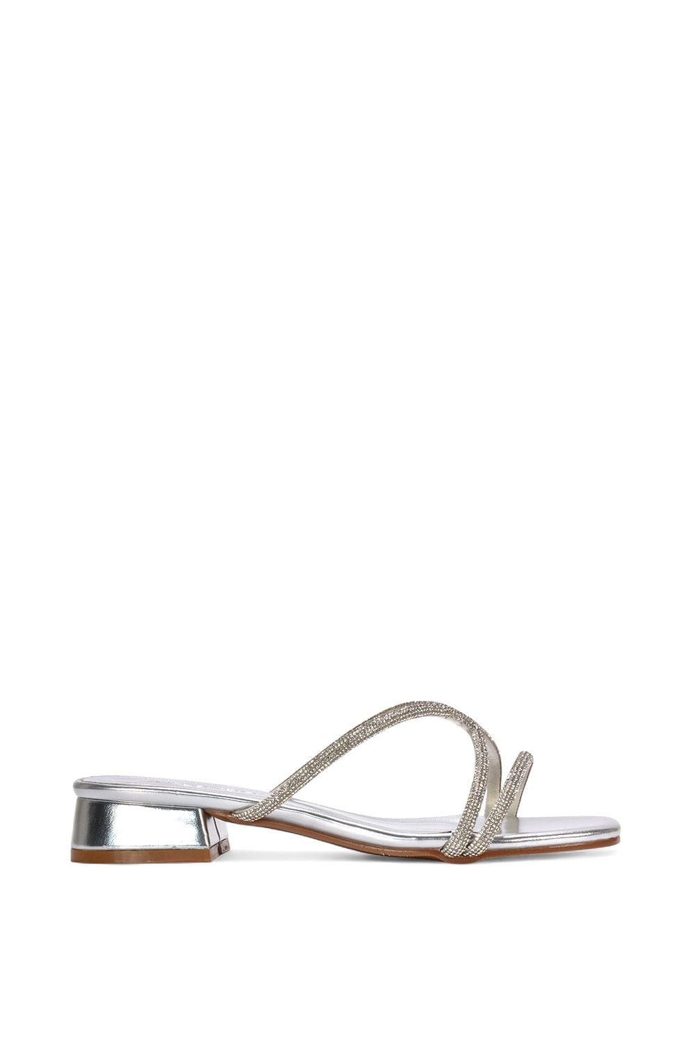 XY London 'Olivia' Strappy Low Block Heel Diamante Sandals With Square Toe image 1