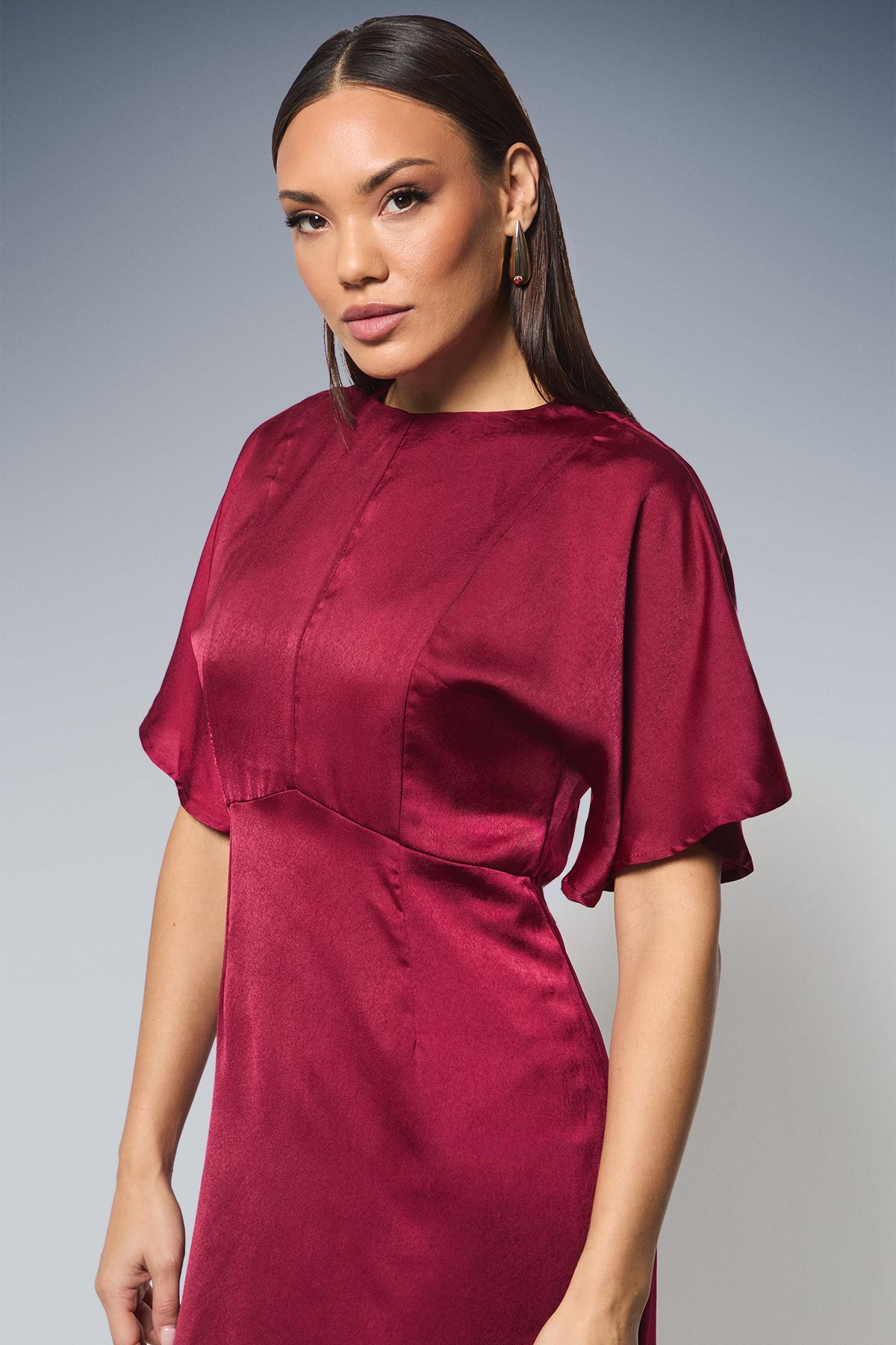 Principles Seam Detail Satin Pencil Midi Dress Wine image 4