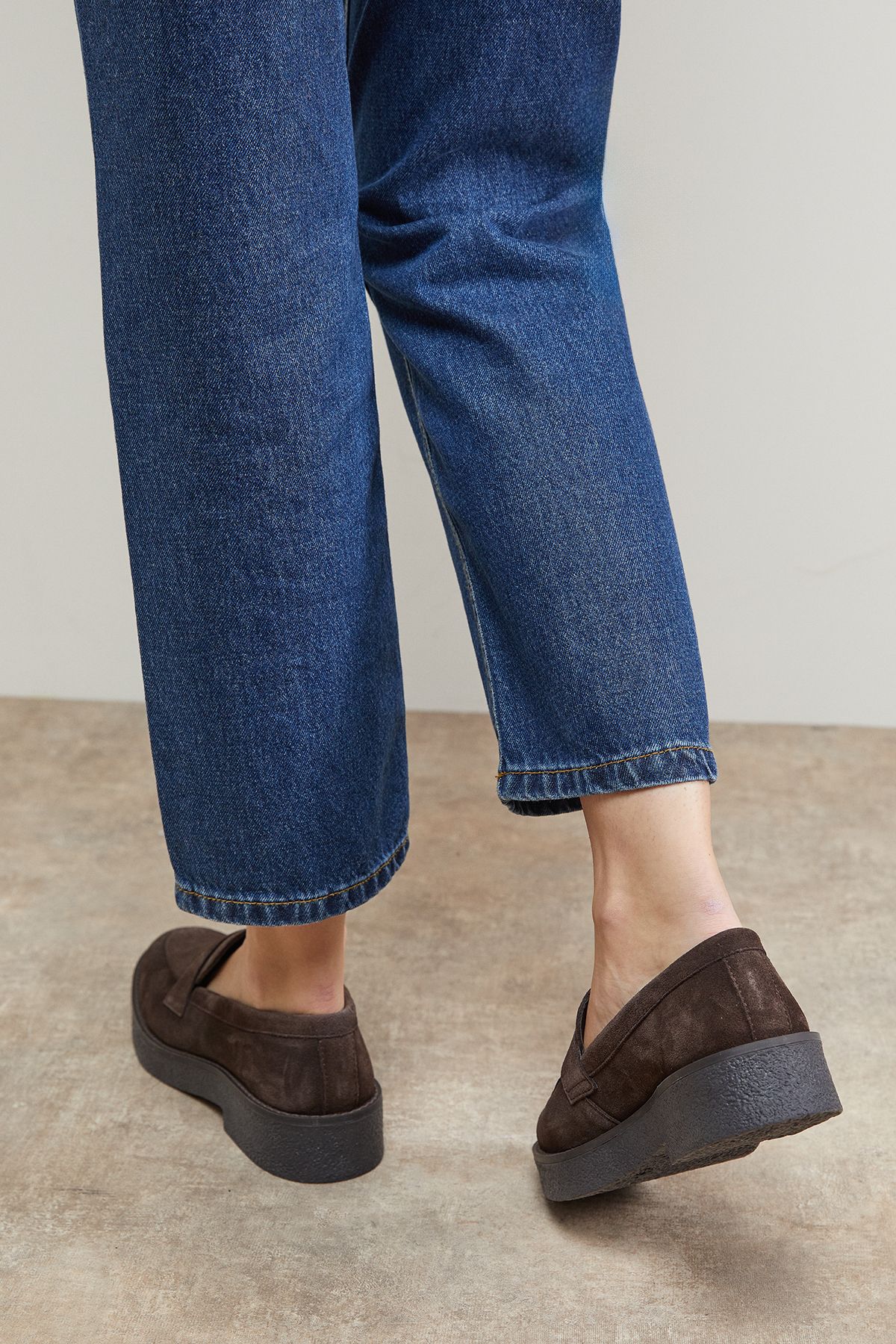 Oasis Butter Suede Chunky Penny Casual Loafers Chocolate image 3