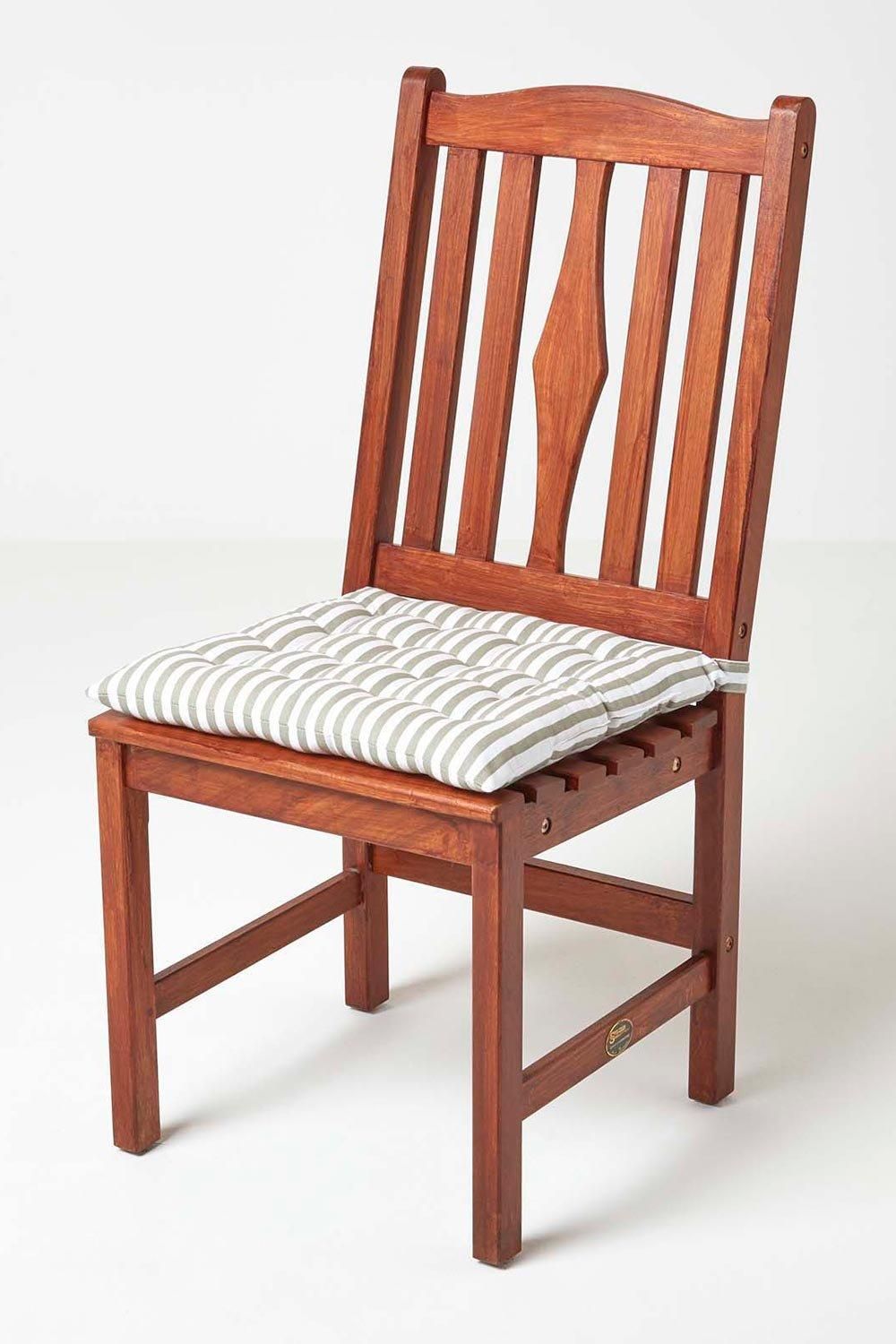 Homescapes Grey Stripe Seat Pad with Button Straps 100% Cotton image 5