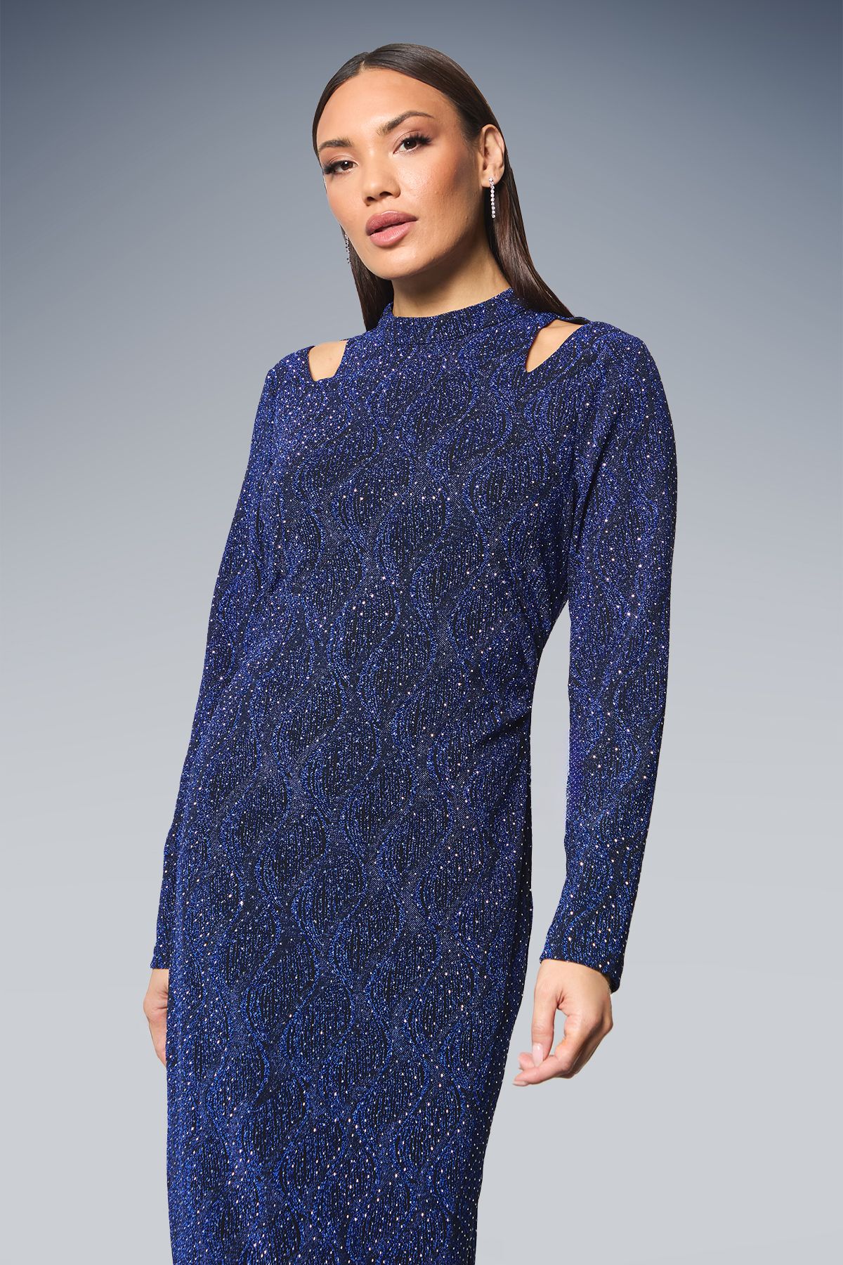 Principles Cut-Out Detail Sparkle Jersey Midi Dress Blue image 2