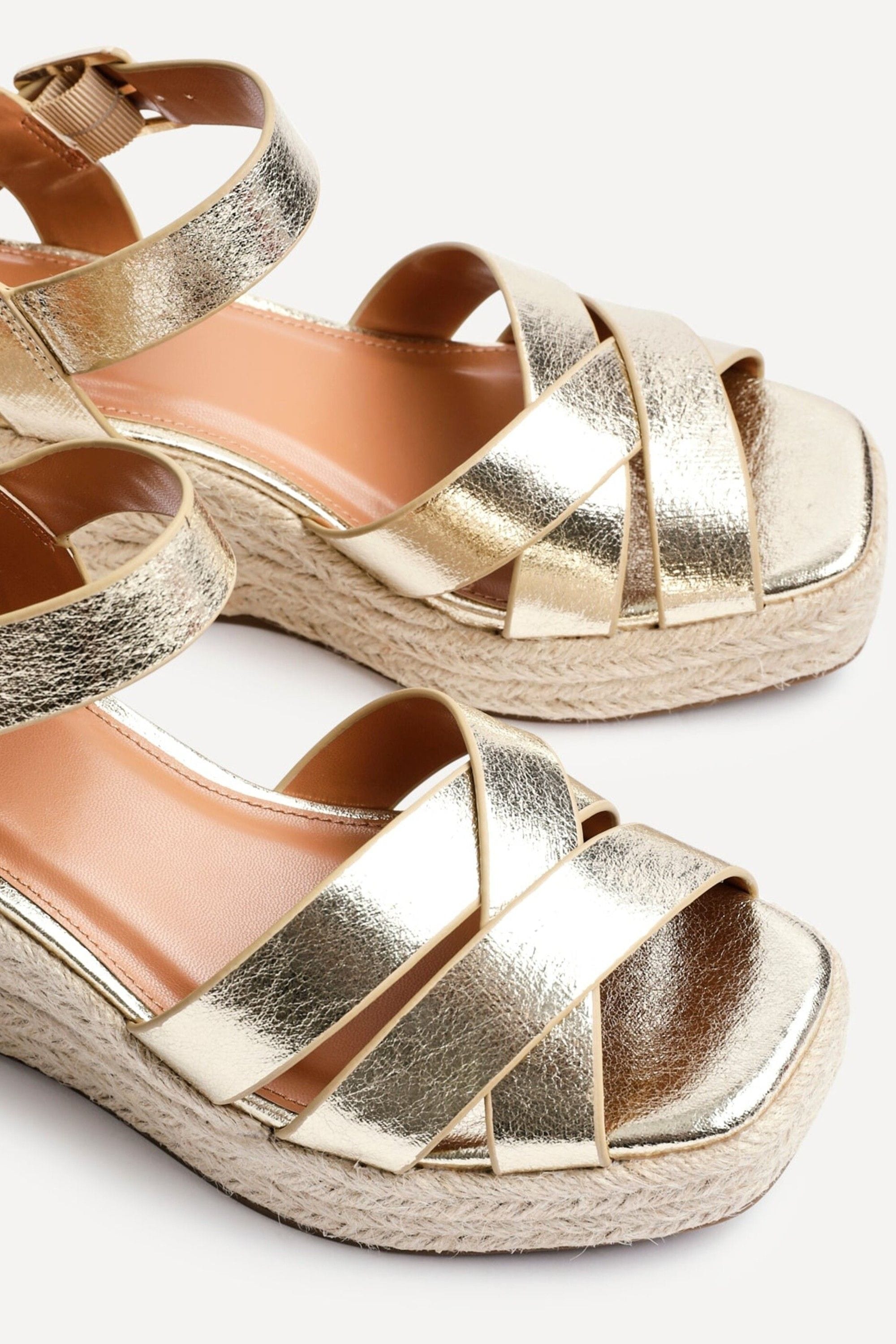 Linzi Sheena Gold Faux Leather Crossover Espadrille Platform Wedge image 4