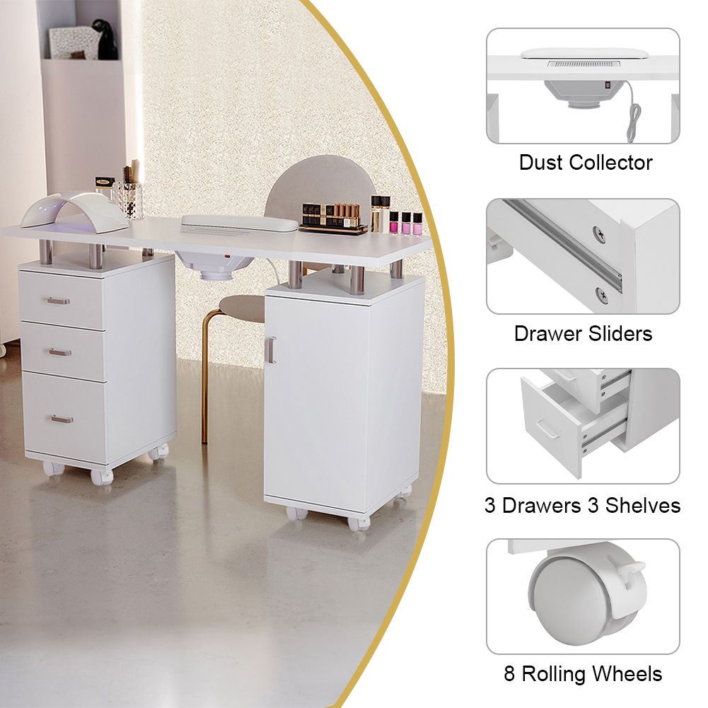 Living and Home Professional Mobile Manicure Table Nail Desk with Dust Collector image 6