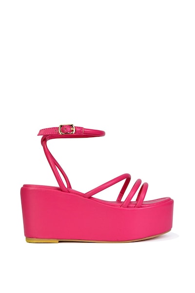XY London 'Birdie' Ankle Strap Platform Sandal Wedge Heel Flatforms