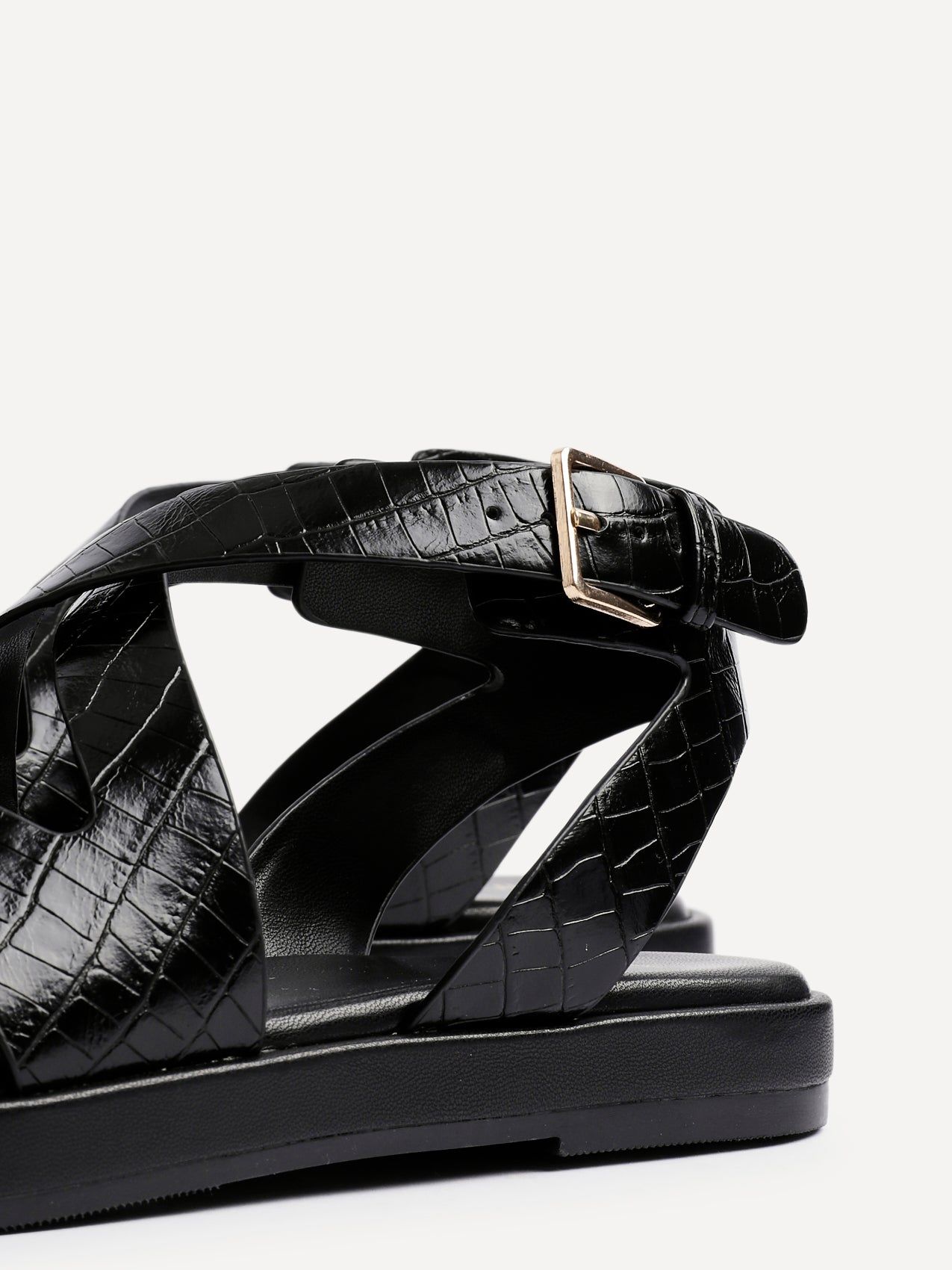 Linzi Soho Black Faux Croc Patent Leather Strappy Sandals image 5
