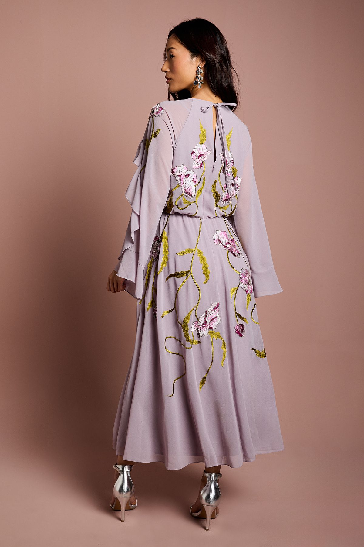 Coast Embroidered Tiered Chiffon Midi Dress Mauve image 3