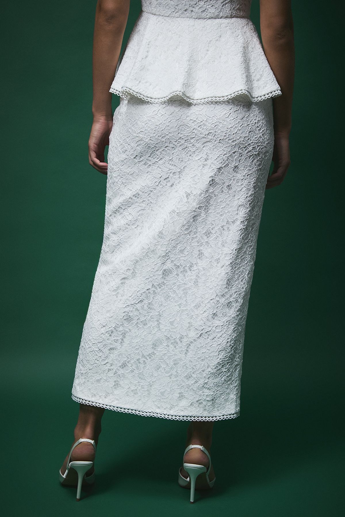 Coast Lisa Tan Textured Sequin Lace Button Through Midi Skirt Ivory image 3