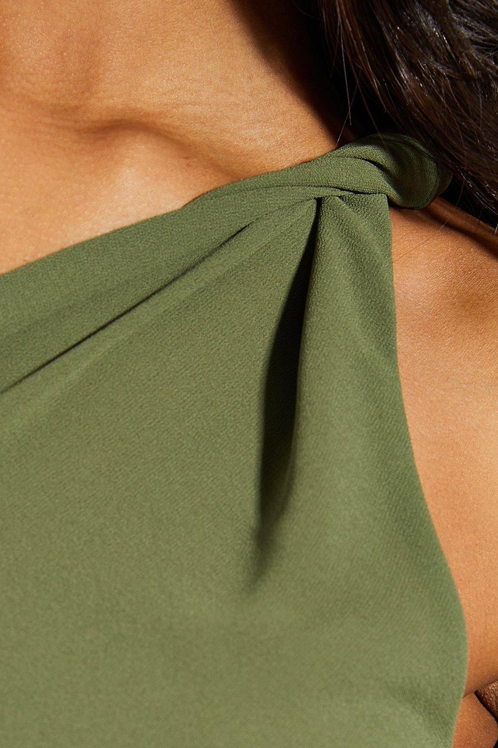 MissPap Chiffon Twist Strap Asymmetric Top Olive image 4