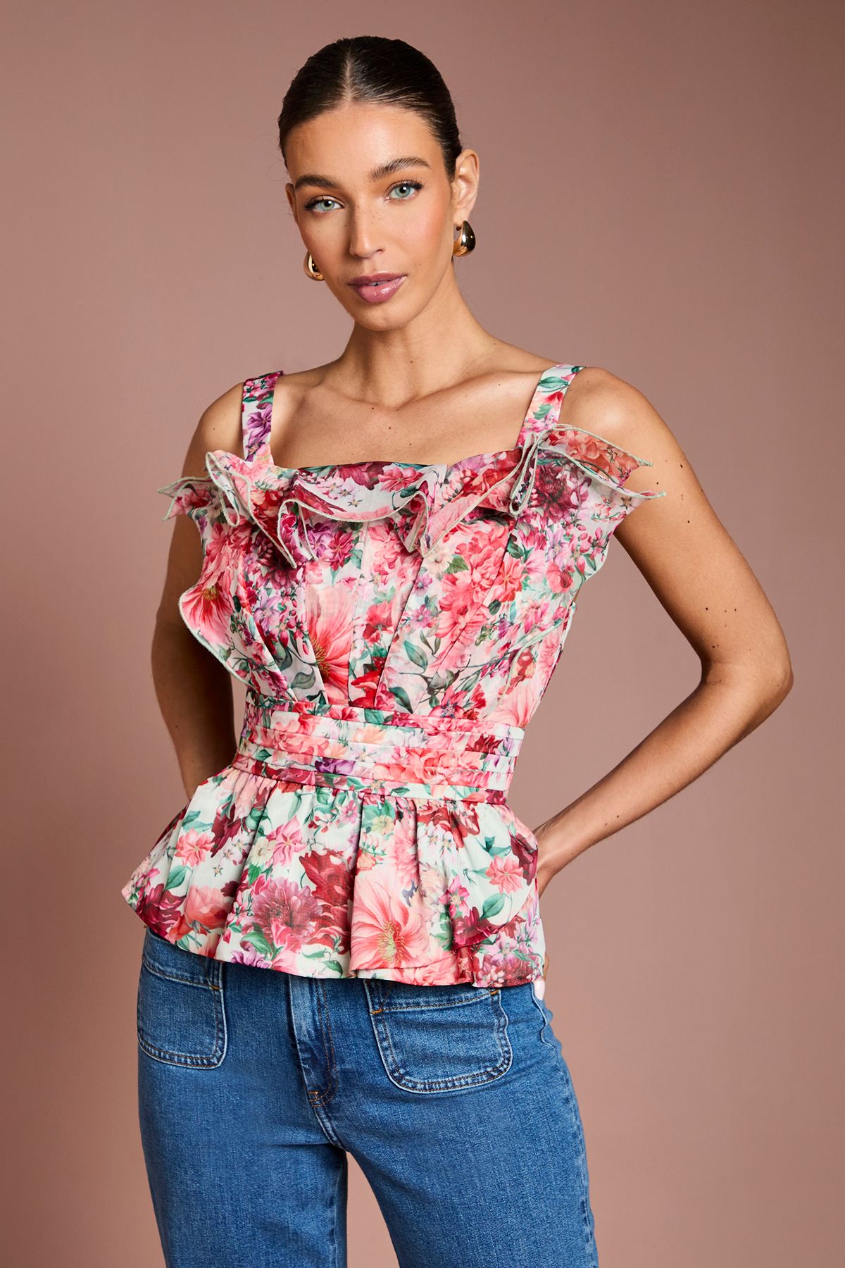 Coast Organza Floral Ruffle Fan Detail Top Sage image 1