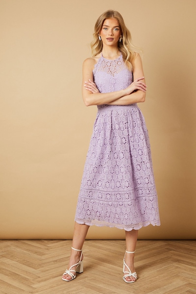 Oasis Lace Detail Halterneck Midi Dress Lilac