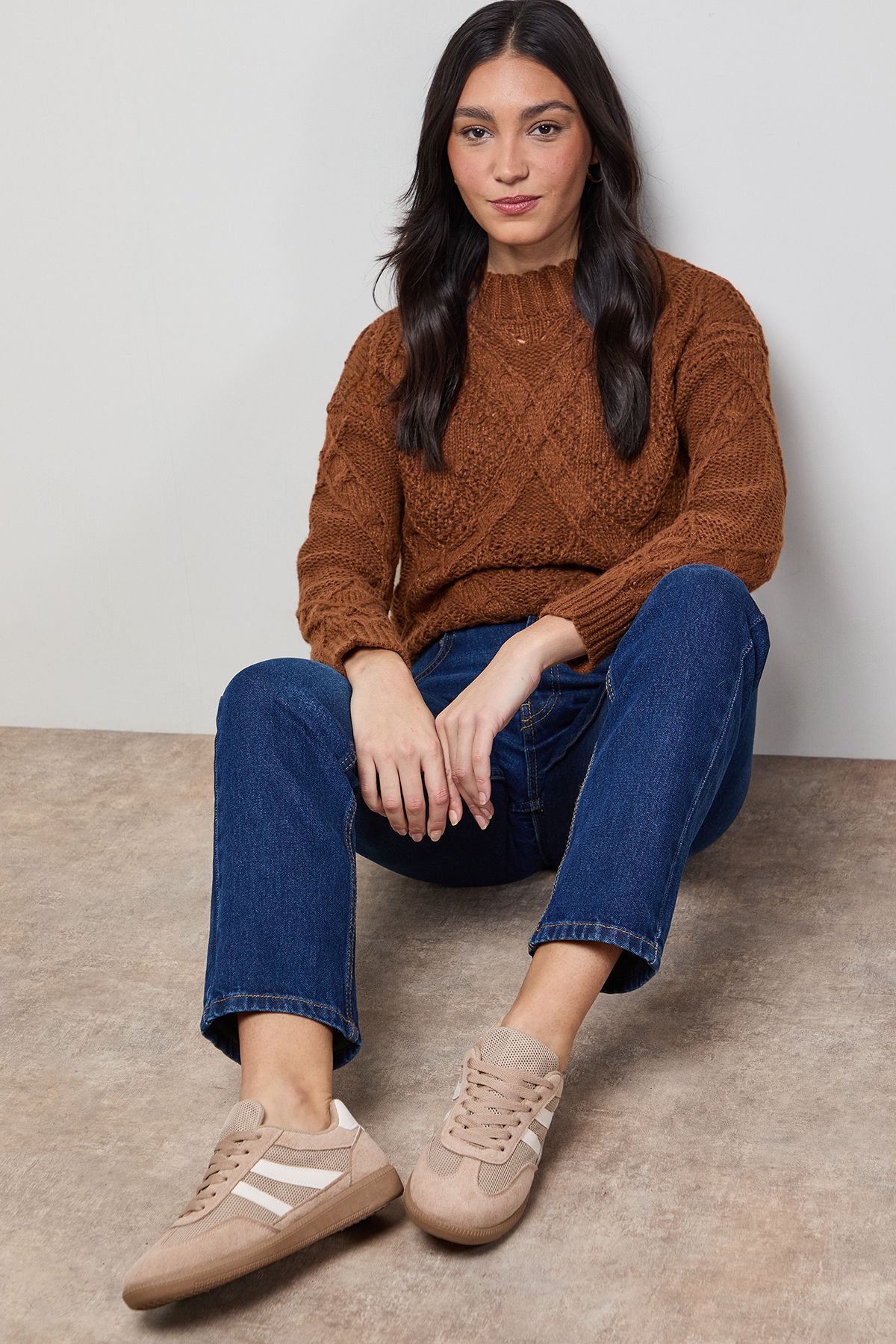 Oasis Jenna Faux Suede Mesh Detail Lace Up Trainers Beige image 2