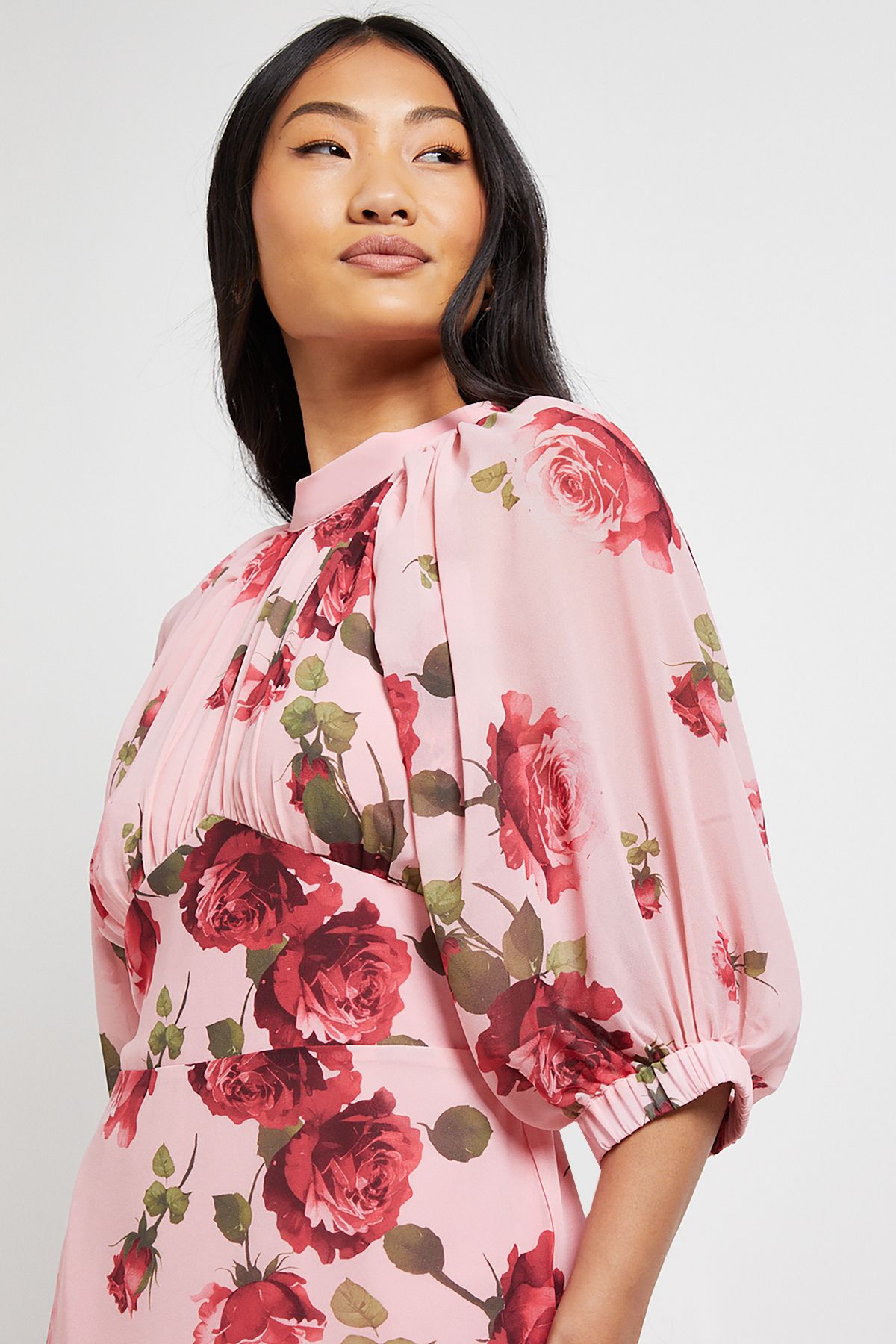 Dorothy Perkins DP Luxe Petite Printed Floral Chiffon Empire Waist Tiered Frill Maxi Dress Pink image 4