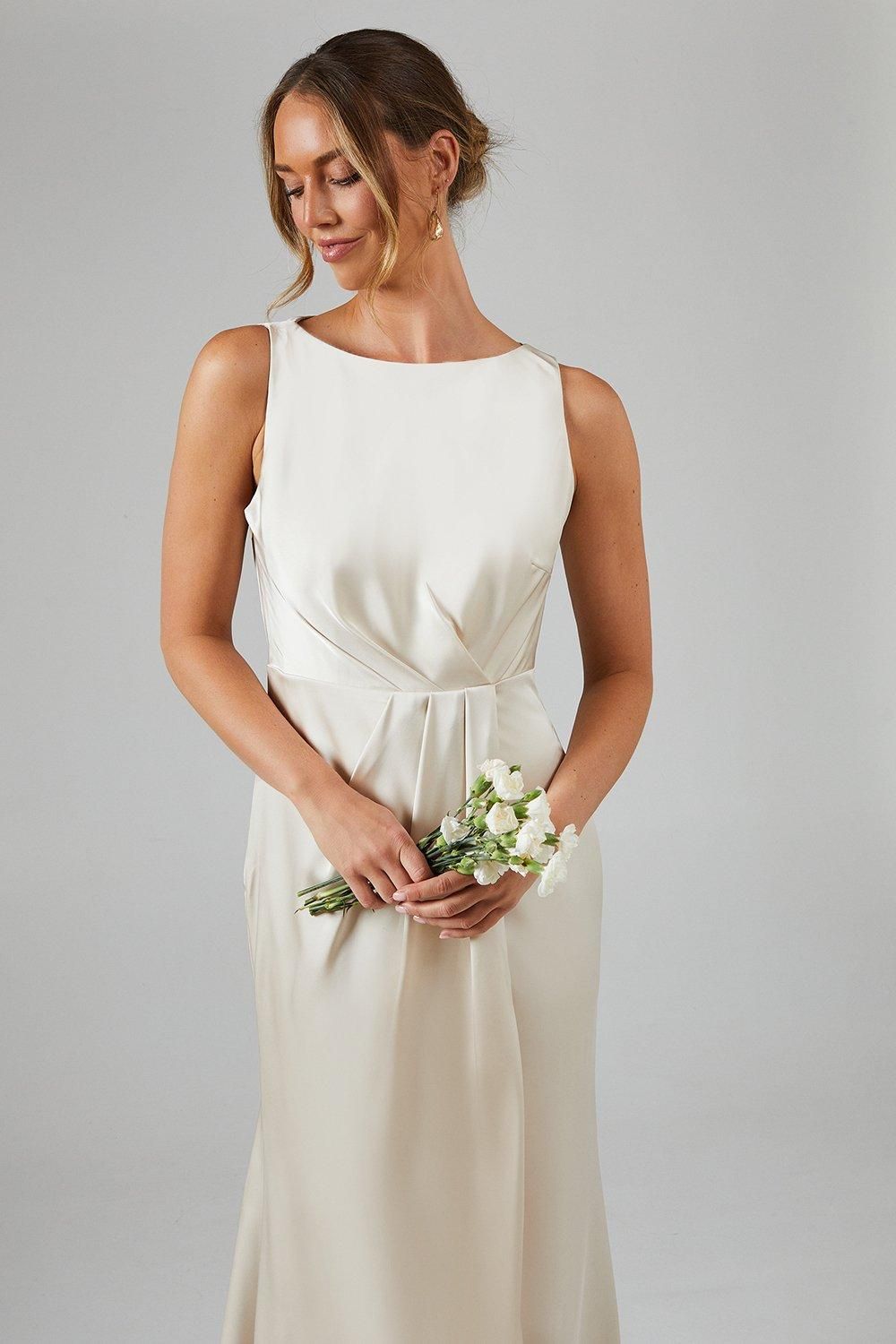 Coast Asymmetric Back Detail Satin Bridesmaid Dress Champagne image 2