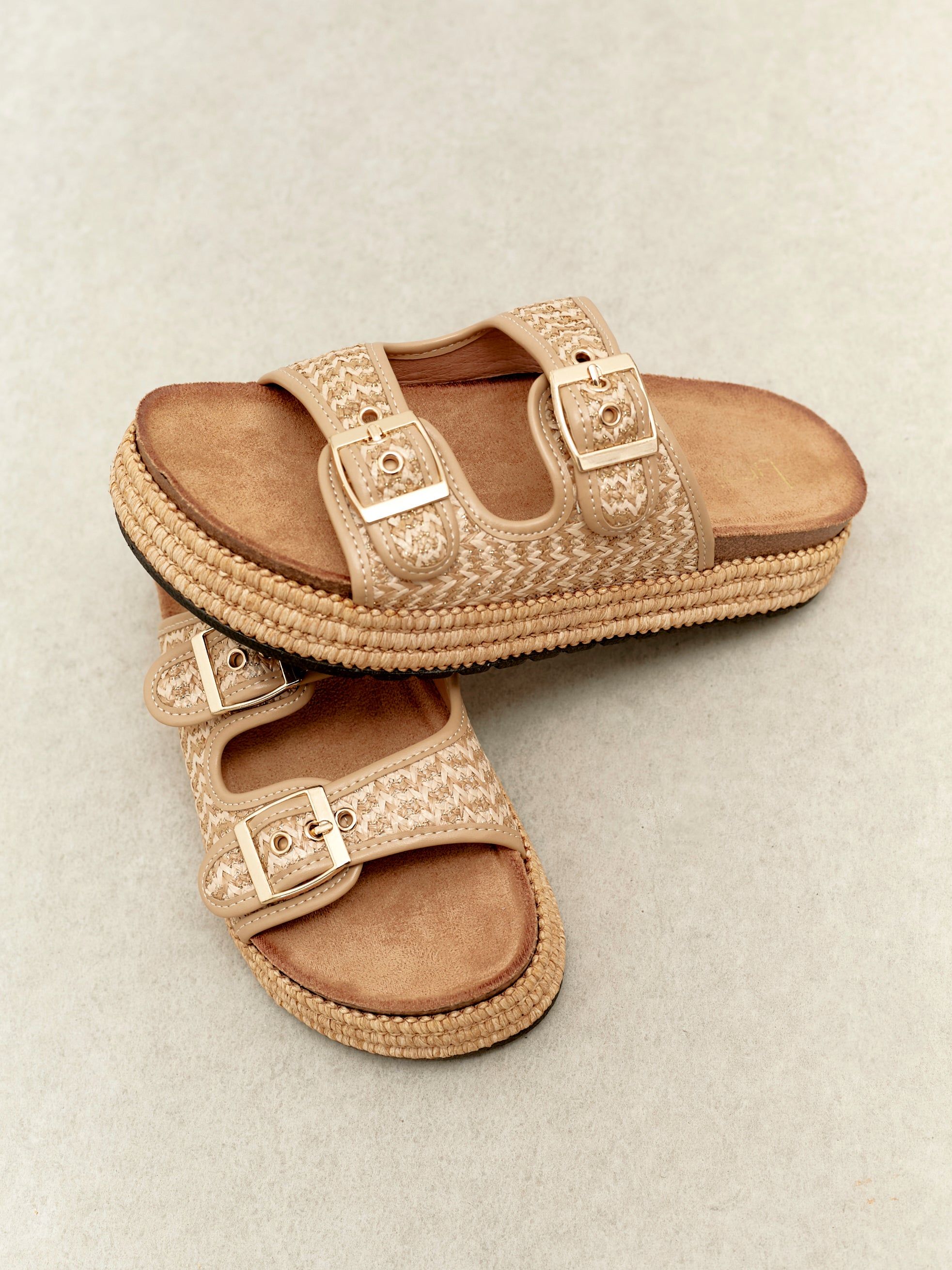 Linzi Cici Beige Aztec Woven Double Buckle Flatform Slider Sandal image 6