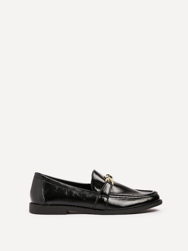 Linzi Affluent Black Faux Leather Slip On Loafer