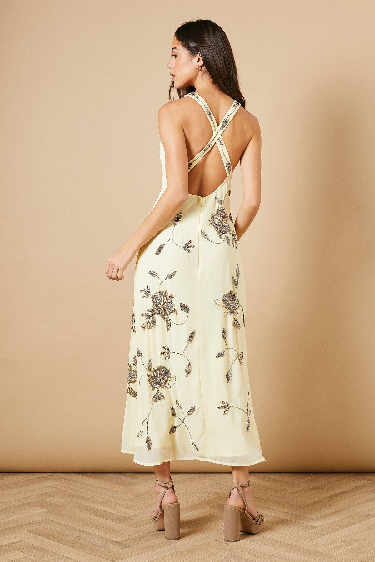Oasis Hand Embellished V Neck Floral Slip Dress Lemon image 5