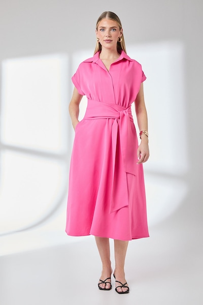 Principles Front Tie Shirt Midi Dress Pink