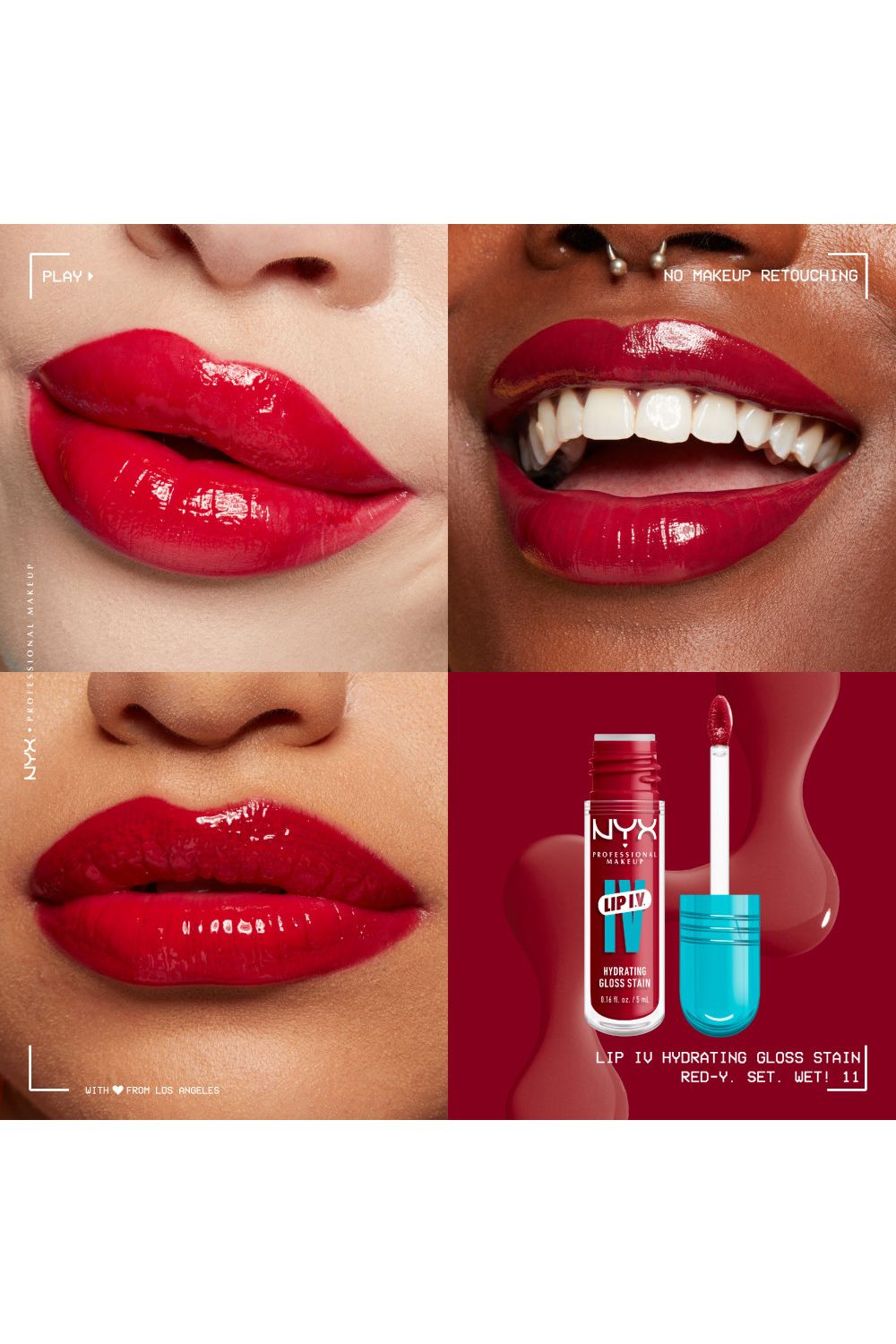 NYX Professional Makeup Lip IV Hydrating Gloss Stain, Lip Gloss 5ml Red Y Set Wet image 4