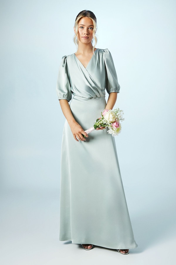 Coast Teen Puff Sleeve Satin Bridesmaid Dress Sage