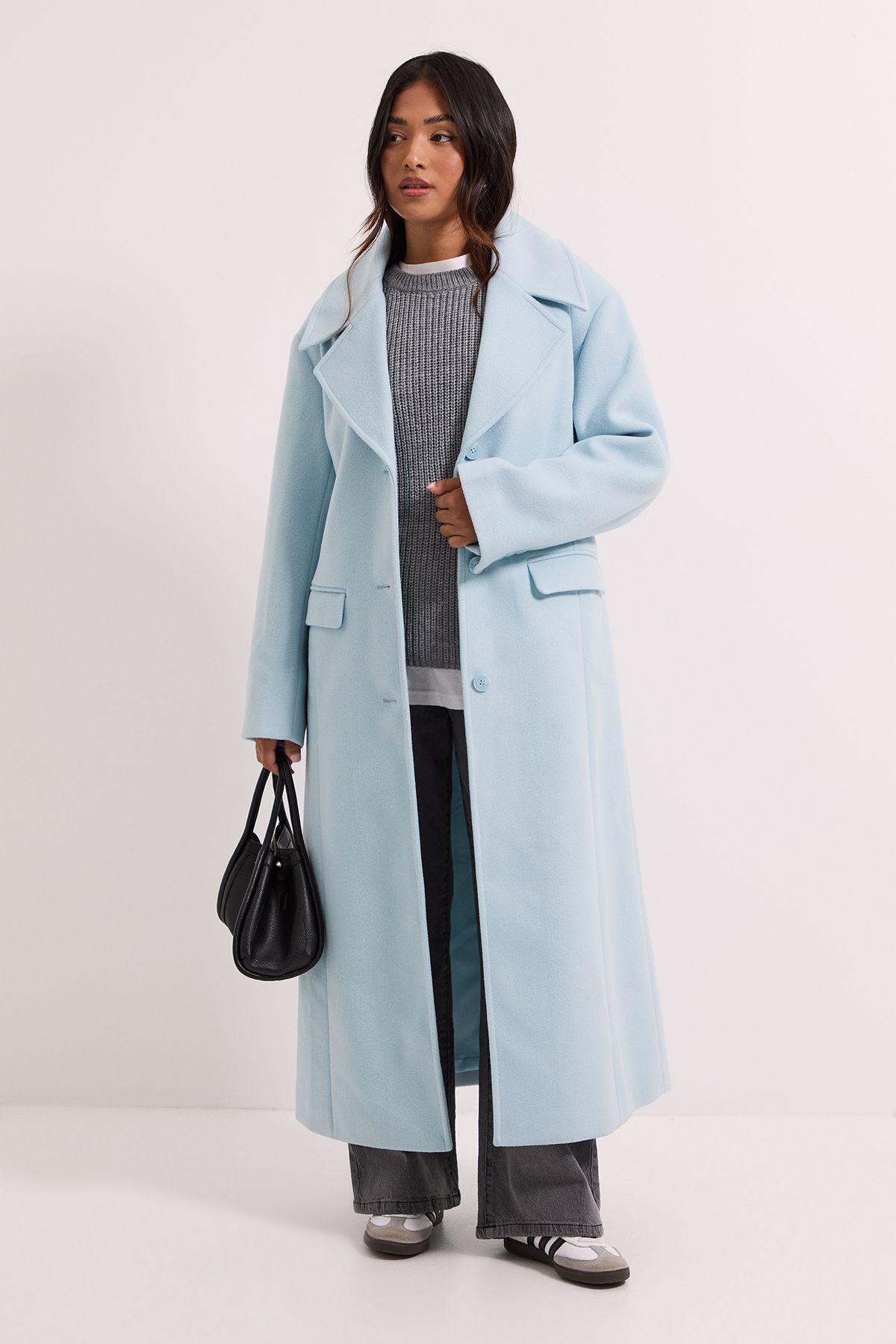 Dorothy Perkins Petite Brushed Relaxed Longline Coat Pale Blue image 1
