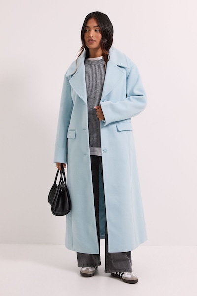 Dorothy Perkins Petite Brushed Relaxed Longline Coat Pale Blue